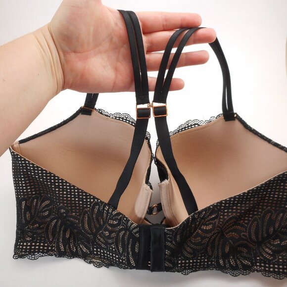 Aerie Bra sz 38DD Real Power Balconette Underwire Black Tan Lace Lightly Padded - Picture 9 of 14